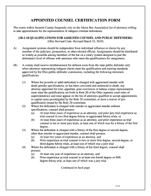 Ohio Appointed Counsel Certification Form