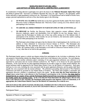 Mohawk Mountain Ski Area Assumption of Risk Release