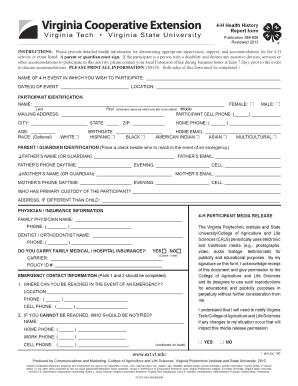 4-H Health History Report Form