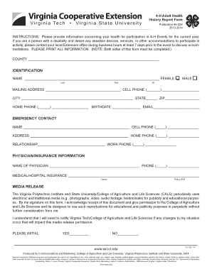 4-H Adult Health History Report Form