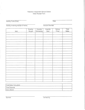 Palestine Independent School District Sales Receipt Form - palestineschools