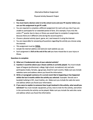 Alternative Physical Activity Assignment