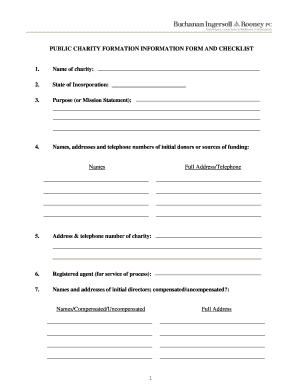 Public Charity Formation Information Form and Checklist