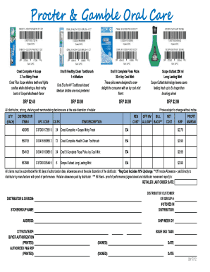 Procter & Gamble Oral Care Product Order Form