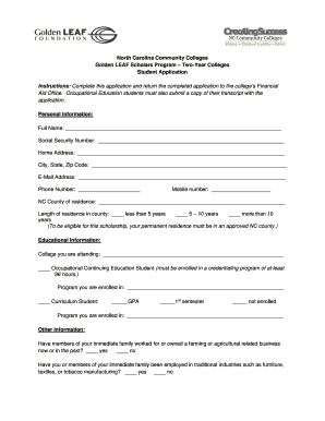 Golden LEAF Scholars Program Application