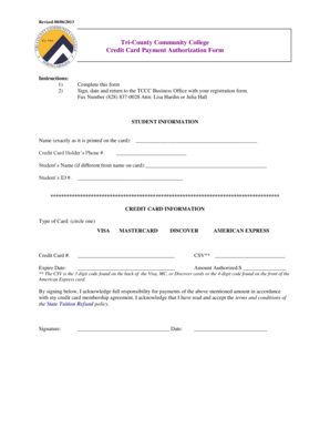 Credit Card Payment Authorization Form