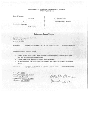 Illinois Subpoena Duces Tecum