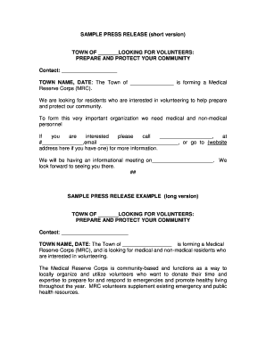 Medical Reserve Corps Volunteer Press Release