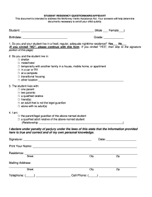 Student Residency Questionnaire Affidavit