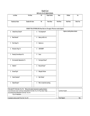 Nevada State High School Health Card
