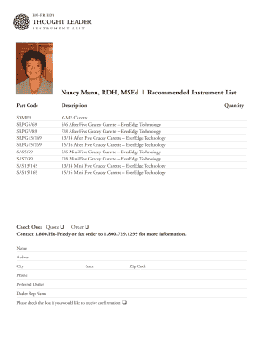 Recommended Instrument List