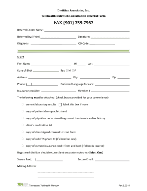 Telehealth Nutrition Consultation Referral Form