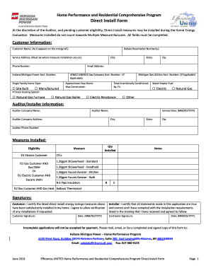 Home Performance Direct Install Form