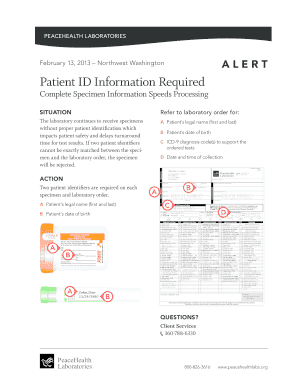 PeaceHealth Laboratories Specimen Requisition Form