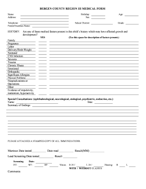Bergen County Region III Medical Form