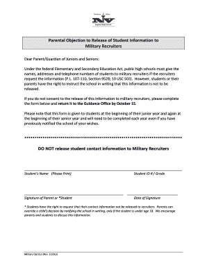 Parental Objection to Military Recruiter Information Release