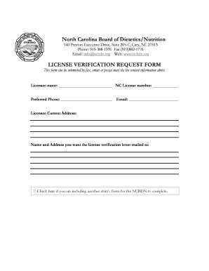 North Carolina License Verification Request Form