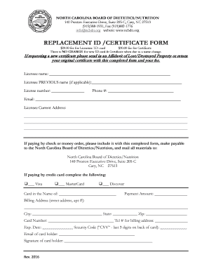 Fillable Online ncbdn REPLACEMENT ID CERTIFICATE FORM NCBDN Fax Email