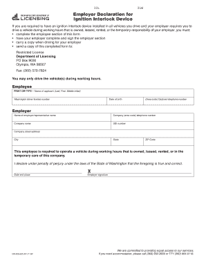 Employer Declaration for Ignition Interlock Device