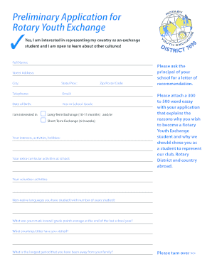 Rotary Youth Exchange Application