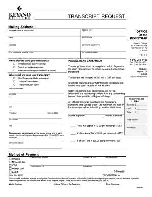 Keyano College Transcript Request Form