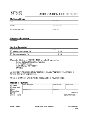 Application Fee Receipt