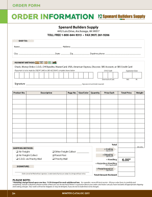 Spenard Builders Supply Order Form