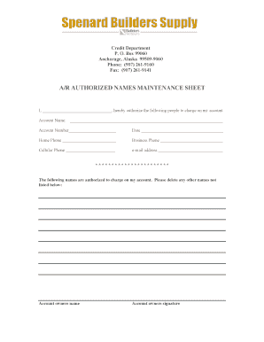 A/R Authorized Names Maintenance Sheet