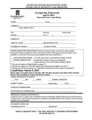 Deerhurst Resort Registration Form