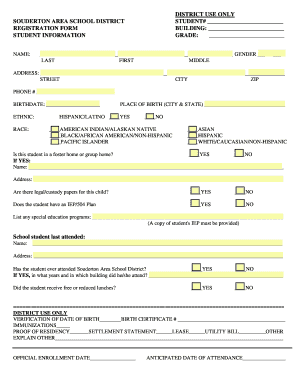 Editable Student Enquiry Form Format Doc Fill Print District Use Only Souderton Area School Student Registration Form Building