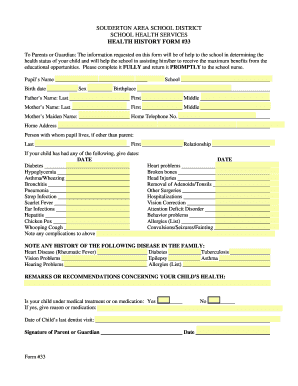 School Health History Form