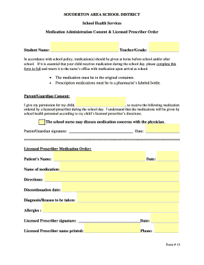 School Medication Administration Consent Form