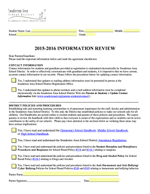 Souderton Area School District Student Information Review Form