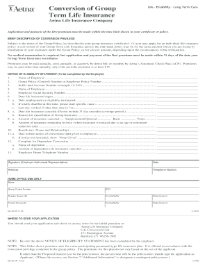 Aetna Life Insurance Conversion Application