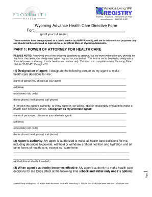 Wyoming Advance Health Care Directive Form