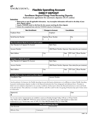 Flexible Spending Account Direct Deposit Enrollment Form