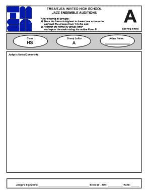 TMEA/TJEA High School Jazz Ensemble Audition Scoring Form
