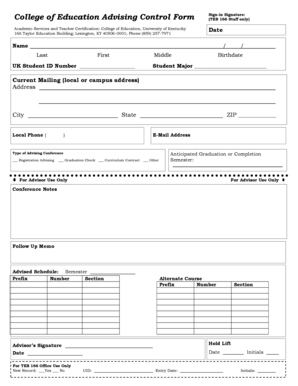 College of Education Advising Control Form