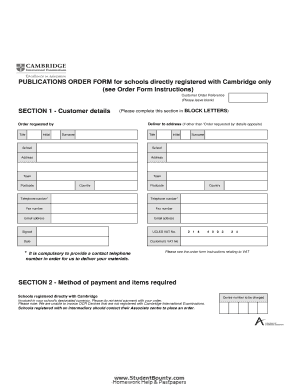 Cambridge Publications Order Form