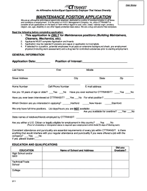 Maintenance Position Application