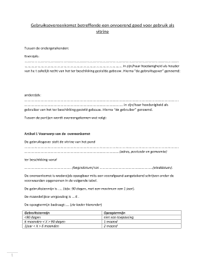 Gebruiksovereenkomst betreffende een onroerend goed voor gebruik als vitrine