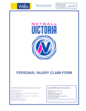 Netball Victoria Personal Injury Claim Form