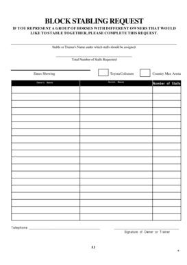 Block Stabling Request Form