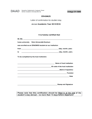 ERASMUS Student Stay Confirmation Letter