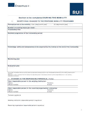 Traineeship Mobility Programme Amendment Form
