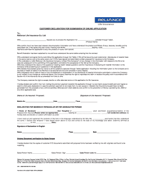 Customer Declaration for Online Life Insurance Application