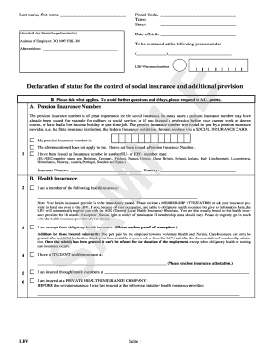 Erklärung zum Status für die Kontrolle der Sozialversicherung und Zusatzversorgung