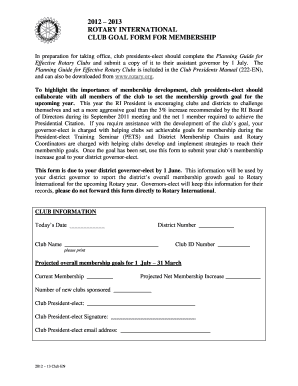 Rotary Club Membership Goal Form