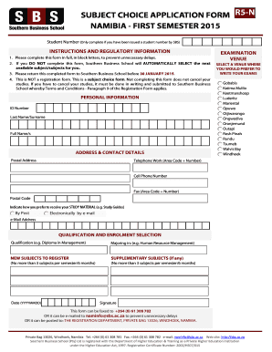 Subject Choice Application Form