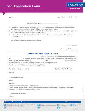 Reliance Life Insurance Loan Application Form